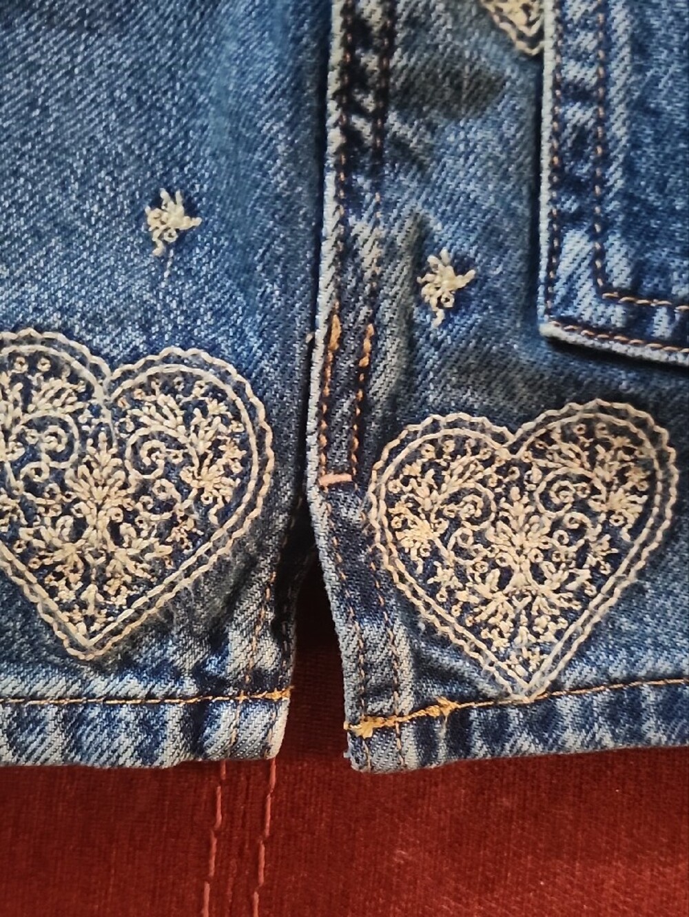 We The Free Blue Denim Shorts with Cream Embroidered Hearts - Picture 8 of 9